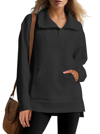 Women's Oversized High Neck Half Zip Knit Sweatshirt