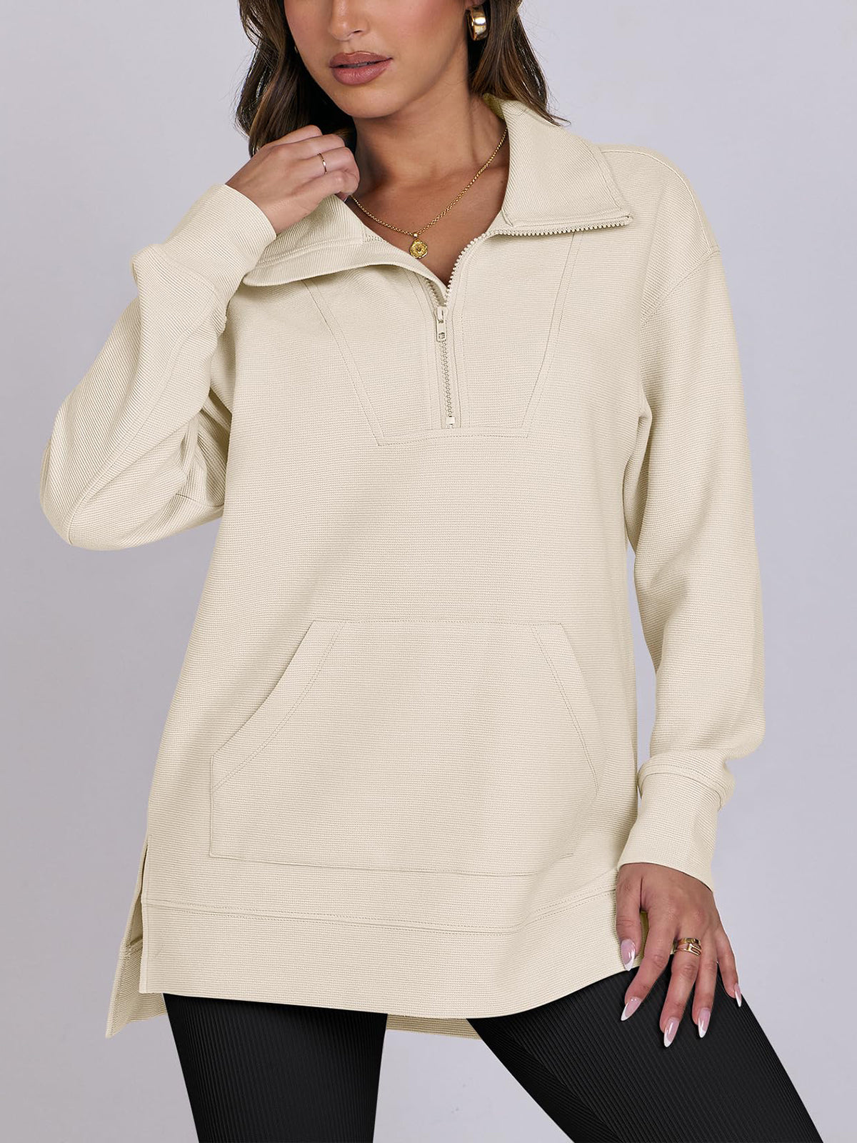 Women's Oversized High Neck Half Zip Knit Sweatshirt