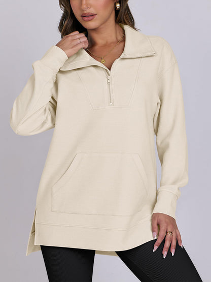 Women's Oversized High Neck Half Zip Knit Sweatshirt