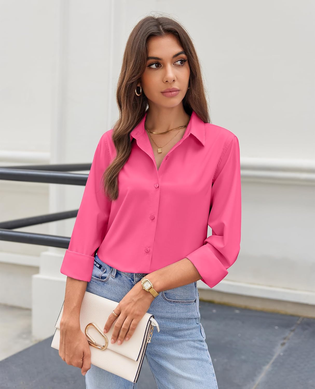 Women Long Sleeve Wrinkle Resistance Button Down Shirts