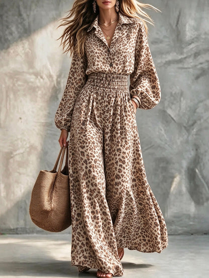 Vintage Leopard Print One-Piece Outfit With Pockets