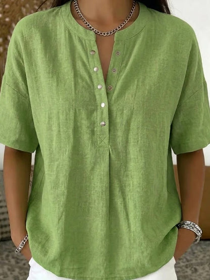 Women's Henley Neck Half-Button Casual Blouse