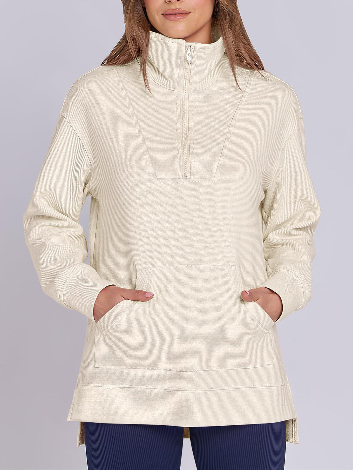 Women's Oversized High Neck Half Zip Knit Sweatshirt