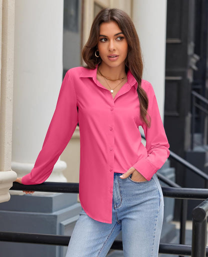 Women Long Sleeve Wrinkle Resistance Button Down Shirts