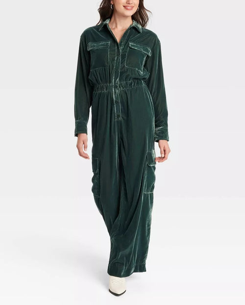Women's Long Sleeve Velvet Overalls