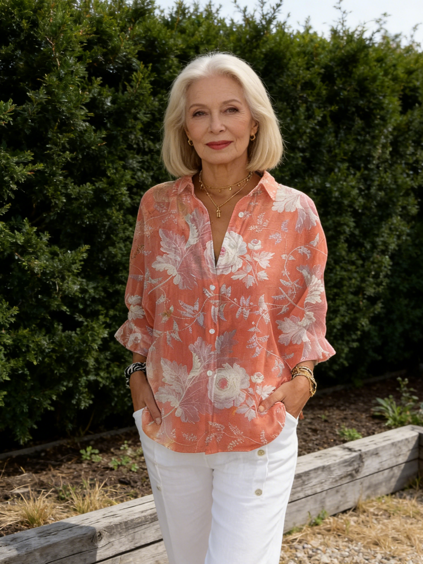 Women's Vintage Floral Linen Half Sleeve Shirt