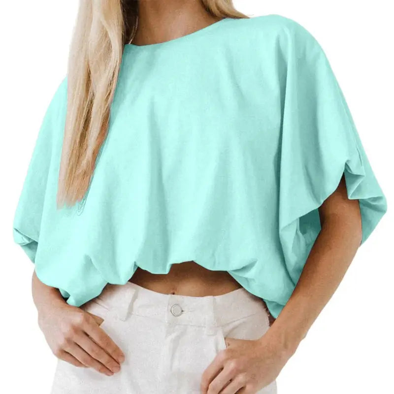 Women's Summer Crewneck Crop Tops Short Sleeve Casual Loose Cropped T Shirts