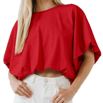 Women's Summer Crewneck Crop Tops Short Sleeve Casual Loose Cropped T Shirts