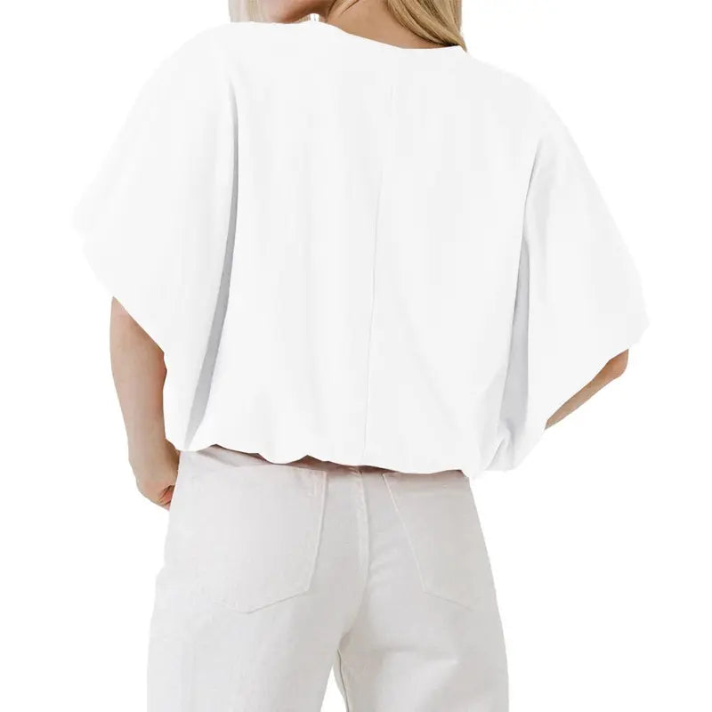 Women's Summer Crewneck Crop Tops Short Sleeve Casual Loose Cropped T Shirts
