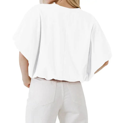 Women's Summer Crewneck Crop Tops Short Sleeve Casual Loose Cropped T Shirts