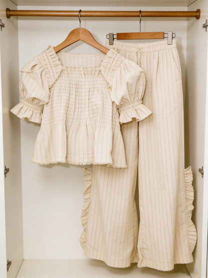 Women's Plaid Ruffle Puff Sleeve Pajamas Set