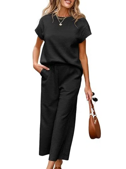 ✨Women's Casual Textured Tops and Wide Leg Pants Lounge Sets