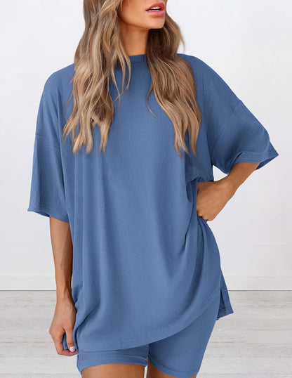 ⏰Hot Sale-Women's Oversized Casual T-Shirt Shorts Suit Stretch Two-Piece Set