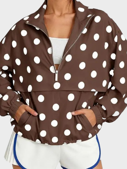 Pocket Design Oversized Polka Dot Half-zip Sweatshirt