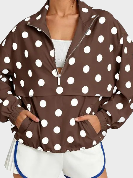 Pocket Design Oversized Polka Dot Half-zip Sweatshirt