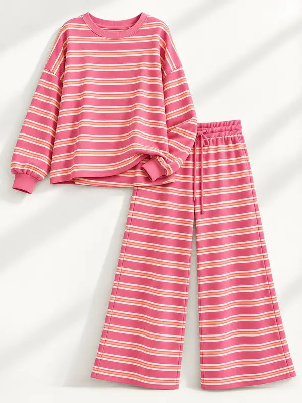 Women Striped Cross Back Loungewear 2 Piece Set