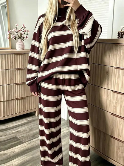⏰Hot Sale-Women Striped Mock Neck 2 Piece Lounge Matching Set