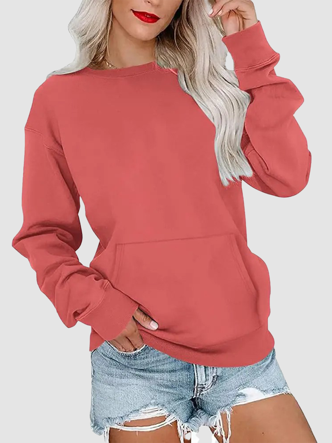 Women's Oversized Long Sleeve Crewneck Sweatshirt with Pocket