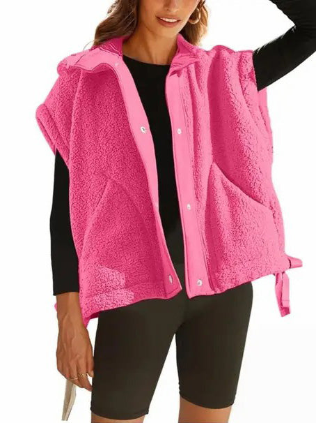 Women's Fuzzy Fleece Vest Oversized Button Down Sherpa Jacket