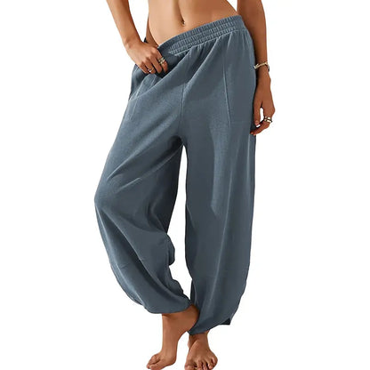 Elastic Waist Pocket Boho Baggy Wide Leg Harem Pants