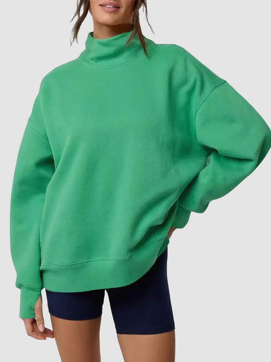 Women's Oversized Mock Neck Sweatshirt with Thumbholes