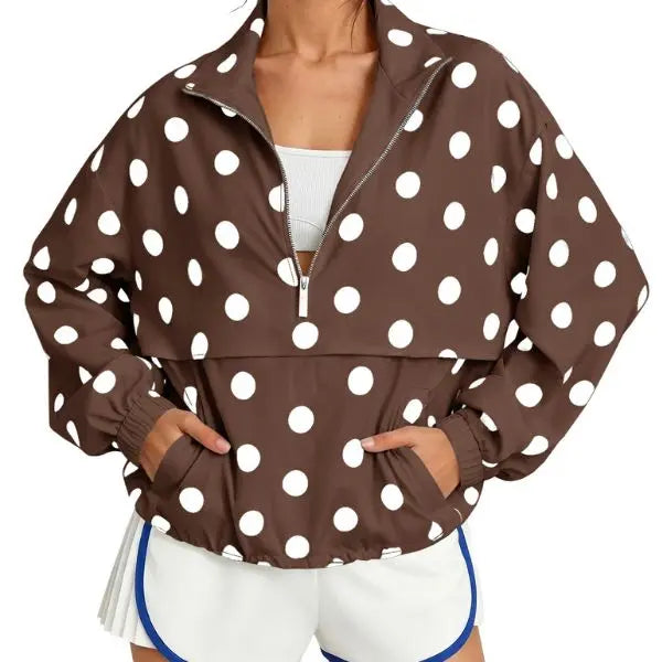 Pocket Design Oversized Polka Dot Half-zip Sweatshirt