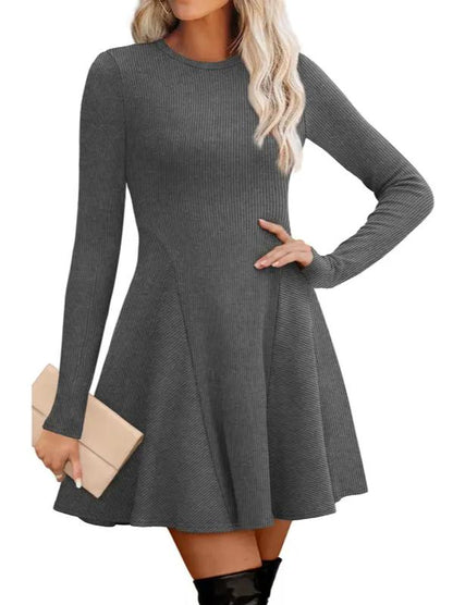 Women Crew Neck Long Sleeve Fit‑and‑Flare A‑Line Sweater Dress
