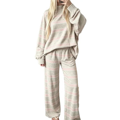 Women Striped Mock Neck 2 Piece Lounge Matching Set