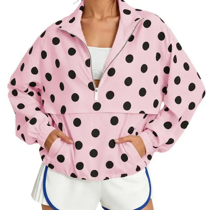 Pocket Design Oversized Polka Dot Half-zip Sweatshirt