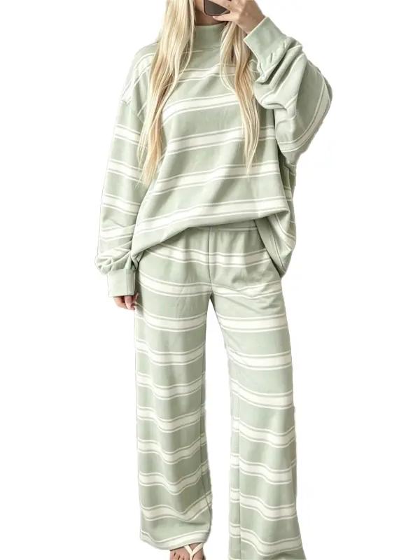 ⏰Hot Sale-Women Striped Mock Neck 2 Piece Lounge Matching Set