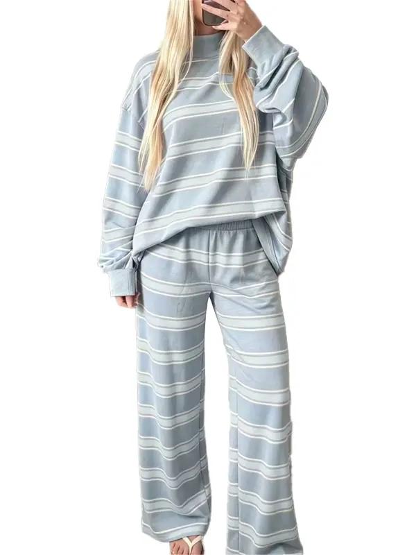 ⏰Hot Sale-Women Striped Mock Neck 2 Piece Lounge Matching Set