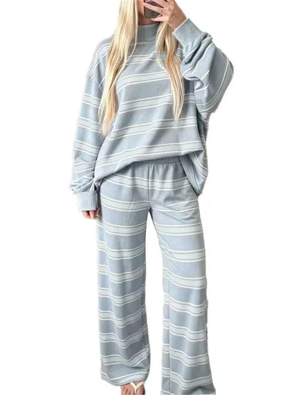 ⏰Hot Sale-Women Striped Mock Neck 2 Piece Lounge Matching Set