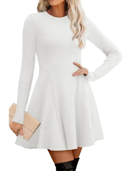 Women Crew Neck Long Sleeve Fit‑and‑Flare A‑Line Sweater Dress