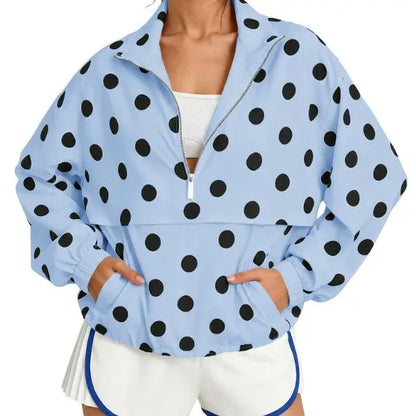 Pocket Design Oversized Polka Dot Half-zip Sweatshirt