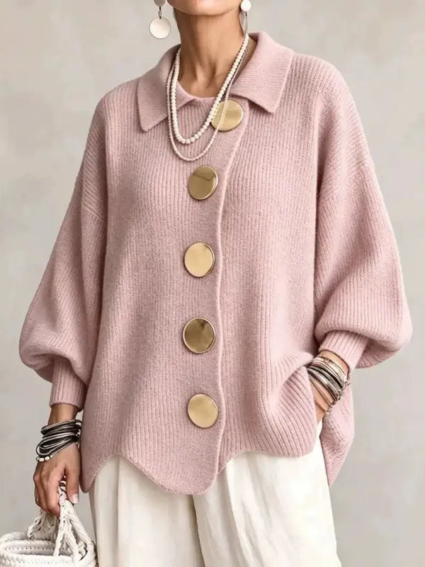 Limited time sale🔥Women French Lapel Irregular Hem Lantern Sleeve Knit Cardigan