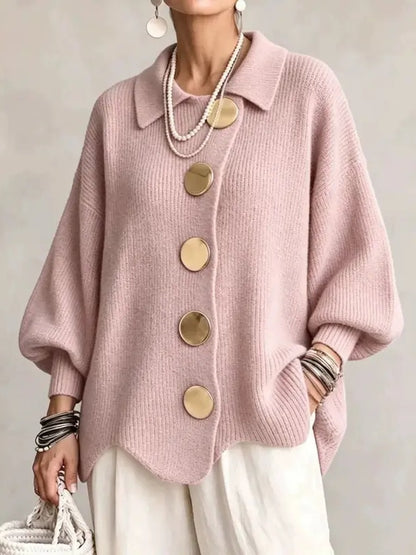 Limited time sale🔥Women French Lapel Irregular Hem Lantern Sleeve Knit Cardigan
