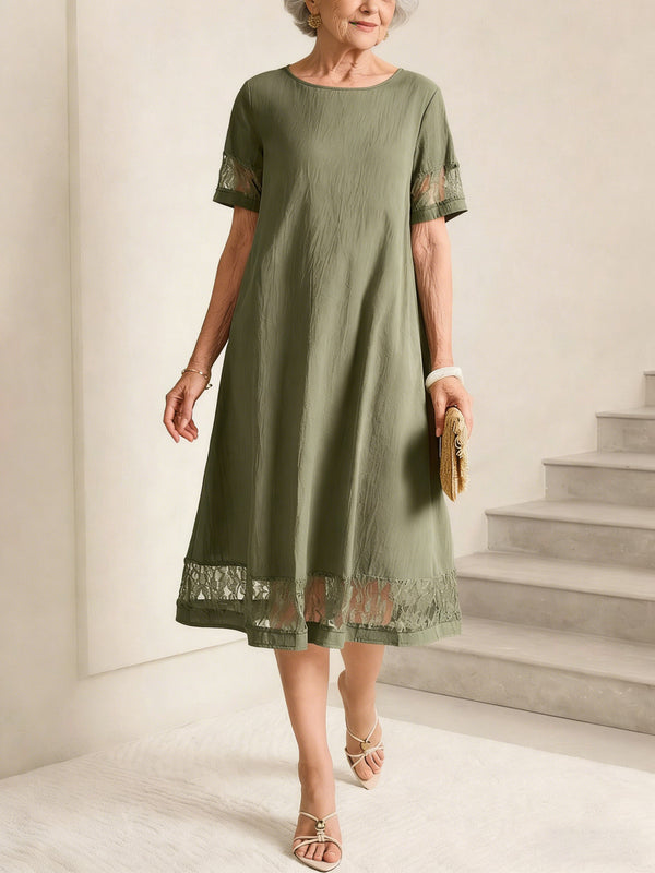 Lace Trim Midi Cotton Dress