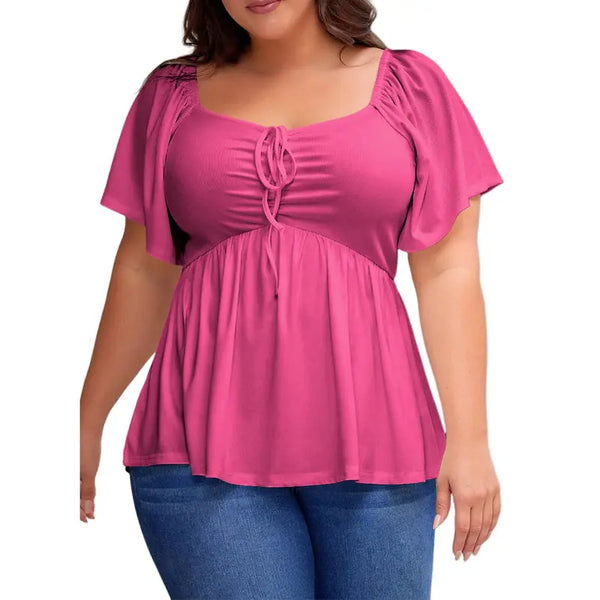 Women's Heart-Shaped Neck Short-Sleeved Ruffle Top