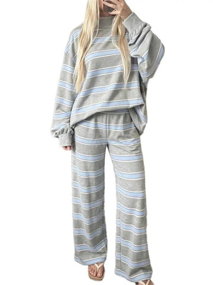 ⏰Hot Sale-Women Striped Mock Neck 2 Piece Lounge Matching Set