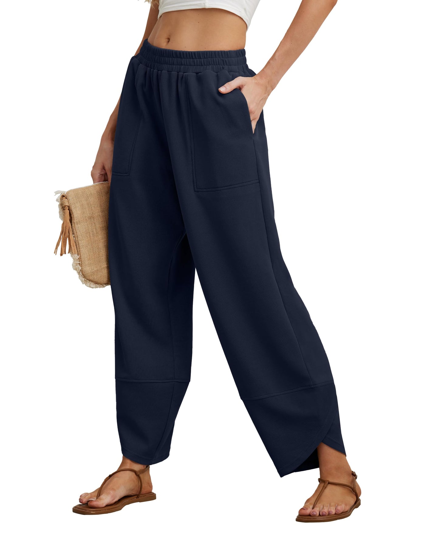Elastic Waist Pocket Boho Baggy Wide Leg Harem Pants
