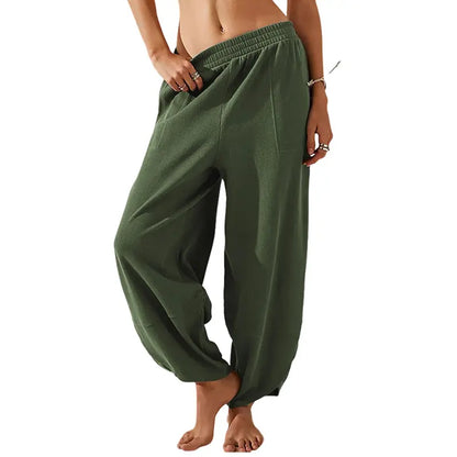 Elastic Waist Pocket Boho Baggy Wide Leg Harem Pants