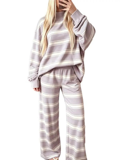 ⏰Hot Sale-Women Striped Mock Neck 2 Piece Lounge Matching Set