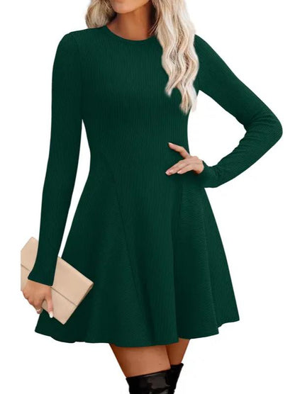 Women Crew Neck Long Sleeve Fit‑and‑Flare A‑Line Sweater Dress