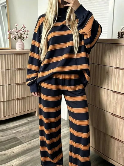 ⏰Hot Sale-Women Striped Mock Neck 2 Piece Lounge Matching Set
