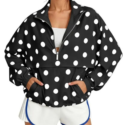 Pocket Design Oversized Polka Dot Half-zip Sweatshirt
