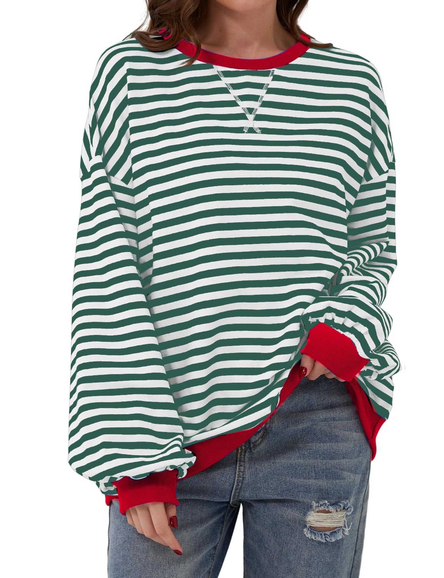 ⏰Hot Sale-Oversized Striped Color Block Sweatshirt