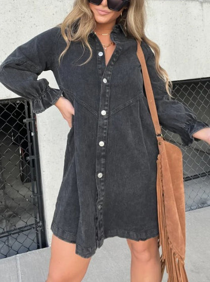⏰Hot Sale-Washed Denim Puff Sleeve Dress