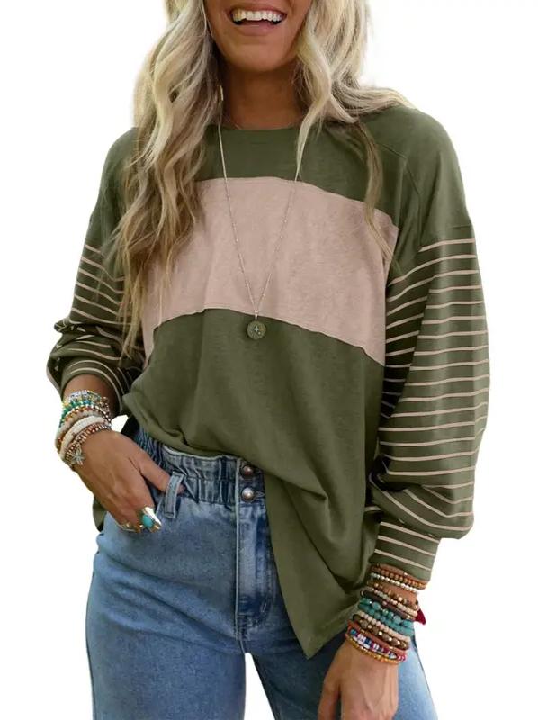 ✨Women's Cute Color Block Long Sleeve Casual Top