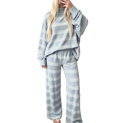 Women Striped Mock Neck 2 Piece Lounge Matching Set