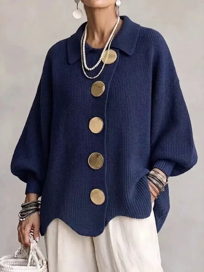 Limited time sale🔥Women French Lapel Irregular Hem Lantern Sleeve Knit Cardigan